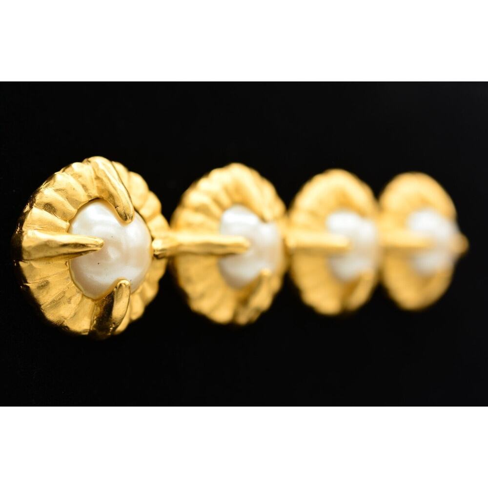 Givenchy Vintage Bar Pin Brooch Pearl Brushed Gold Chunky Runway Signed BinAJ - Picture 3 of 12